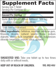 Load image into Gallery viewer, High Allicin Garlic 500 mg Odor Free Veg Tabs 60 Count