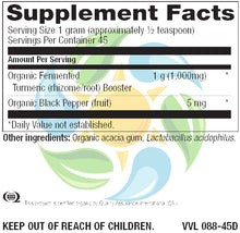 Load image into Gallery viewer, Fermented Organic Turmeric Booster Powder with Black Pepper 1.6 oz Count