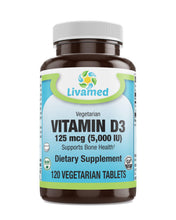 Load image into Gallery viewer, Livamed - Vitamin D3 5,000 IU Veg Tabs  120 Count - Livamed Vitamins