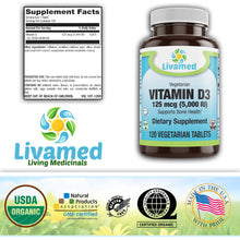 Load image into Gallery viewer, Vitamin D3 5,000 IU Veg Tabs  120 Count