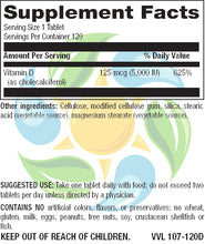 Load image into Gallery viewer, Vitamin D3 5,000 IU Veg Tabs  120 Count