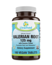 Load image into Gallery viewer, Livamed - Valerian Root 125 mg with Passion Flower Veg Tabs 100 Count - Livamed Vitamins