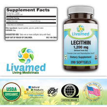 Load image into Gallery viewer, Lecithin 1,200 mg Softgels 200 Count