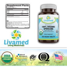 Load image into Gallery viewer, 100% Organic Spirulina 500 mg Veg Tabs 250 Count