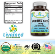 Load image into Gallery viewer, Valerian Root 125 mg with Passion Flower Veg Tabs 100 Count
