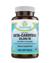 Load image into Gallery viewer, Livamed - Natural Beta Carotene 25,000 IU Softgels 100 Count - Livamed Vitamins