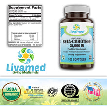 Load image into Gallery viewer, Natural Beta Carotene 25,000 IU Softgels 100 Count