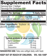 Load image into Gallery viewer, Natural Beta Carotene 25,000 IU Softgels 100 Count