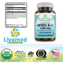 Load image into Gallery viewer, Methyl B12 1,000 mcg Veg Lozenge - Natural Berry Flavor 100 Count