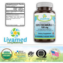 Load image into Gallery viewer, Kids Chewable C 100 mg Veg Tabs 60 Count