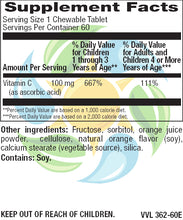 Load image into Gallery viewer, Kids Chewable C 100 mg Veg Tabs 60 Count