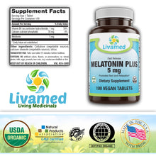 Load image into Gallery viewer, Melatonin Plus 5 mg Veg Tabs 100 Count