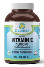 Load image into Gallery viewer, Livamed - Vitamin E 1,000 IU Plus Mixed Tocopherols Softgels 90 Count - Livamed Vitamins
