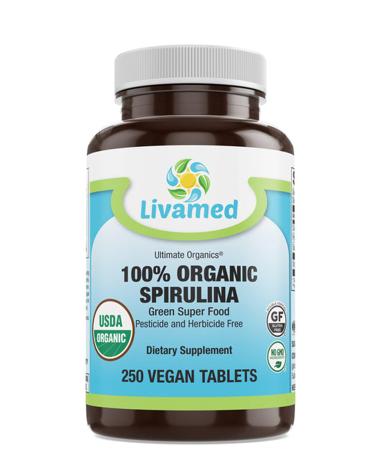 Livamed - 100% Organic Spirulina 500 mg Veg Tabs 250 Count - Livamed Vitamins