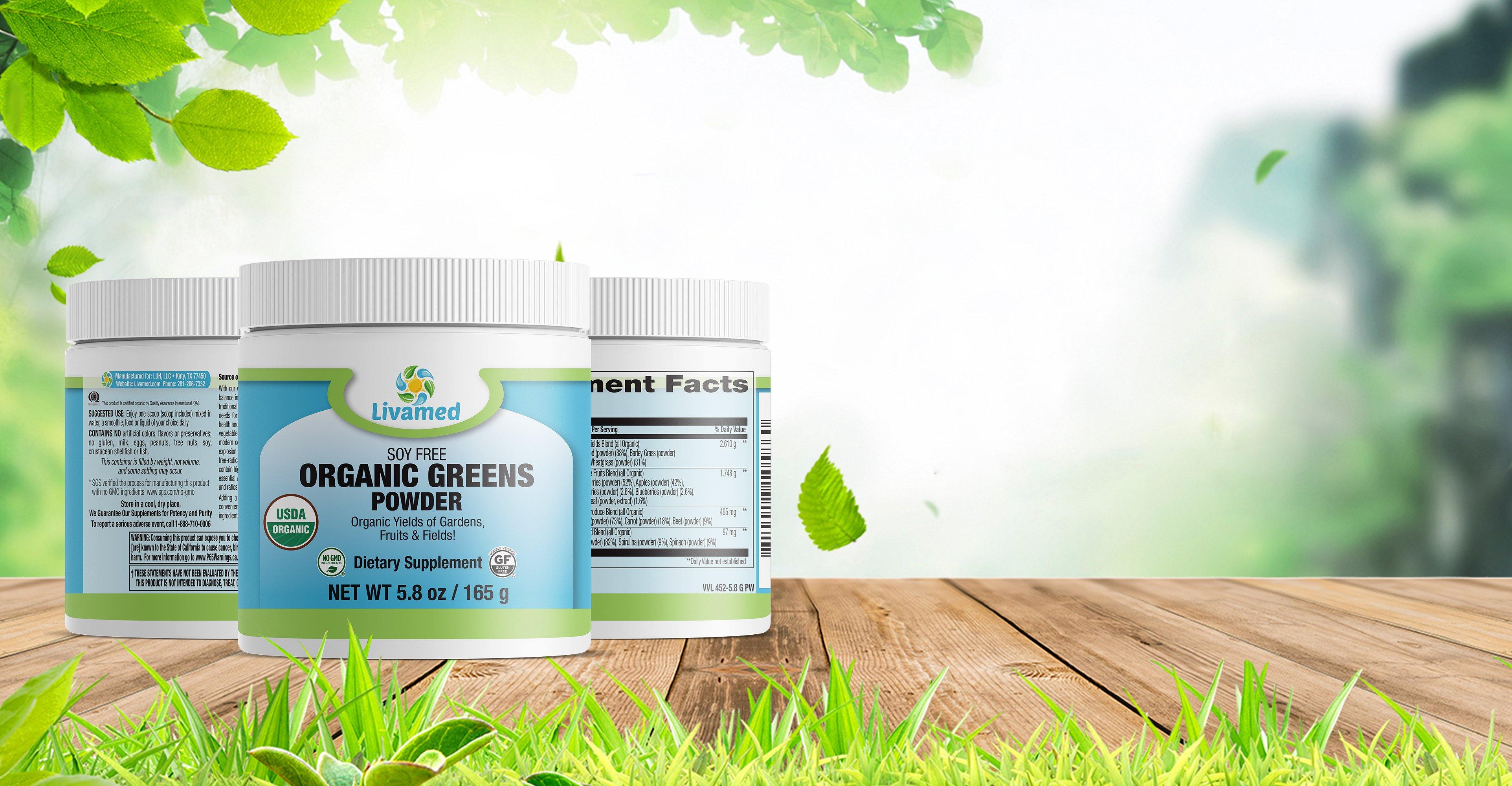 Livamed - Organic Greens Powder Soy Free 5.8 oz Count - Livamed Vitamins