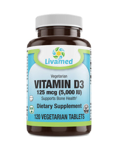 Livamed - Vitamin D3 5,000 IU Veg Tabs  120 Count - Livamed Vitamins