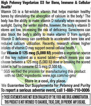 Vitamin D3 5,000 IU Veg Tabs  120 Count