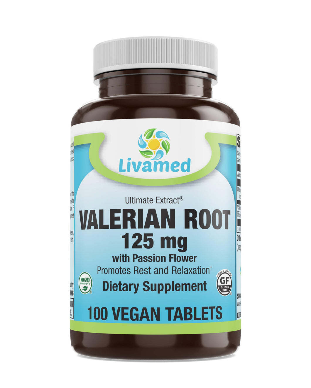Livamed - Valerian Root 125 mg with Passion Flower Veg Tabs 100 Count - Livamed Vitamins