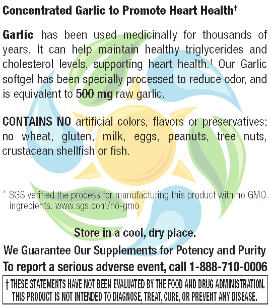 Garlic 500 mg 100:1 Extract Odor-Reduced Softgels 250 Count