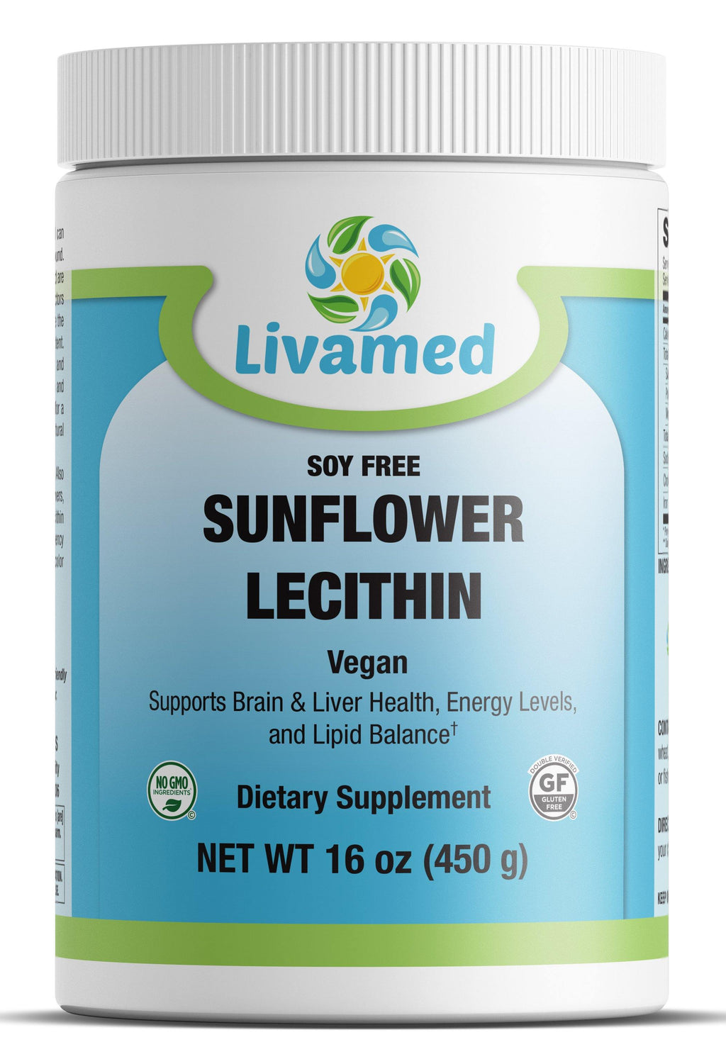Livamed - Sunflower Lecithin Powder (New PCR Tub) 16 oz Count - Livamed Vitamins