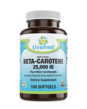 Load image into Gallery viewer, Livamed - Natural Beta Carotene 25,000 IU Softgels 100 Count - Livamed Vitamins
