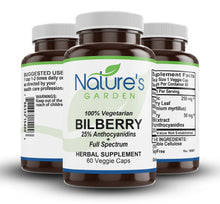Load image into Gallery viewer, Bilberry - 60 Veggie Caps - Full Spectrum Wild Harvest Bilberry Leaf &amp; Concentrated Extract.
