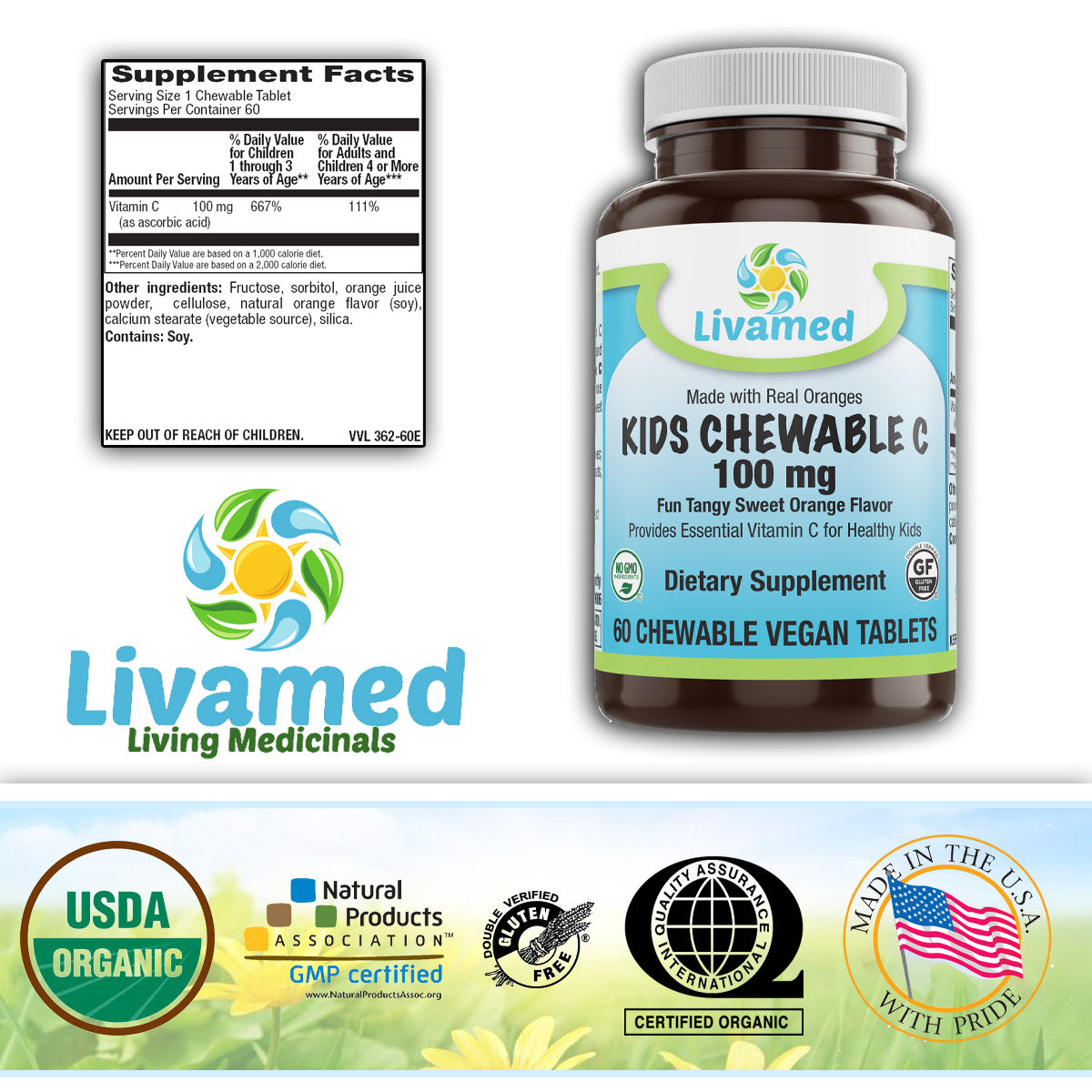 Kids Chewable C 100 mg Veg Tabs 60 Count