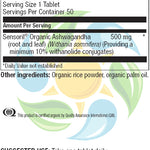 Organic Ashwagandha 500 mg Tab   50 Count