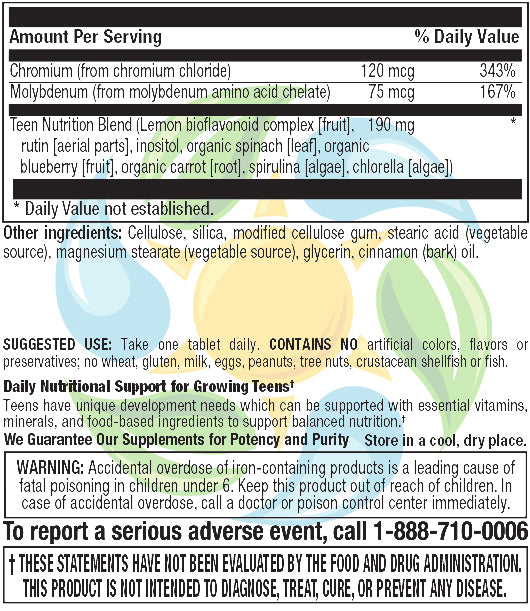 Food Rich Teen Multivitamin Once Daily Veg Tabs 60 Count