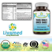 Load image into Gallery viewer, Food Rich Teen Multivitamin Once Daily Veg Tabs 60 Count

