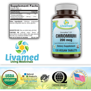 Chromium Picolinate 200 mcg (ChromeMate® GTF) Veg Tabs 120 Count