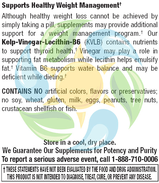 Kelp Vinegar Lecithin B6 (KLVB) Veg Cap 100 Count