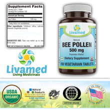 Load image into Gallery viewer, Natural Bee Pollen 500 mg Veg Tabs 100 Count
