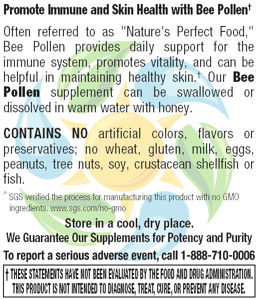 Natural Bee Pollen 500 mg Veg Tabs 100 Count