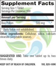 Load image into Gallery viewer, Natural Bee Pollen 500 mg Veg Tabs 100 Count
